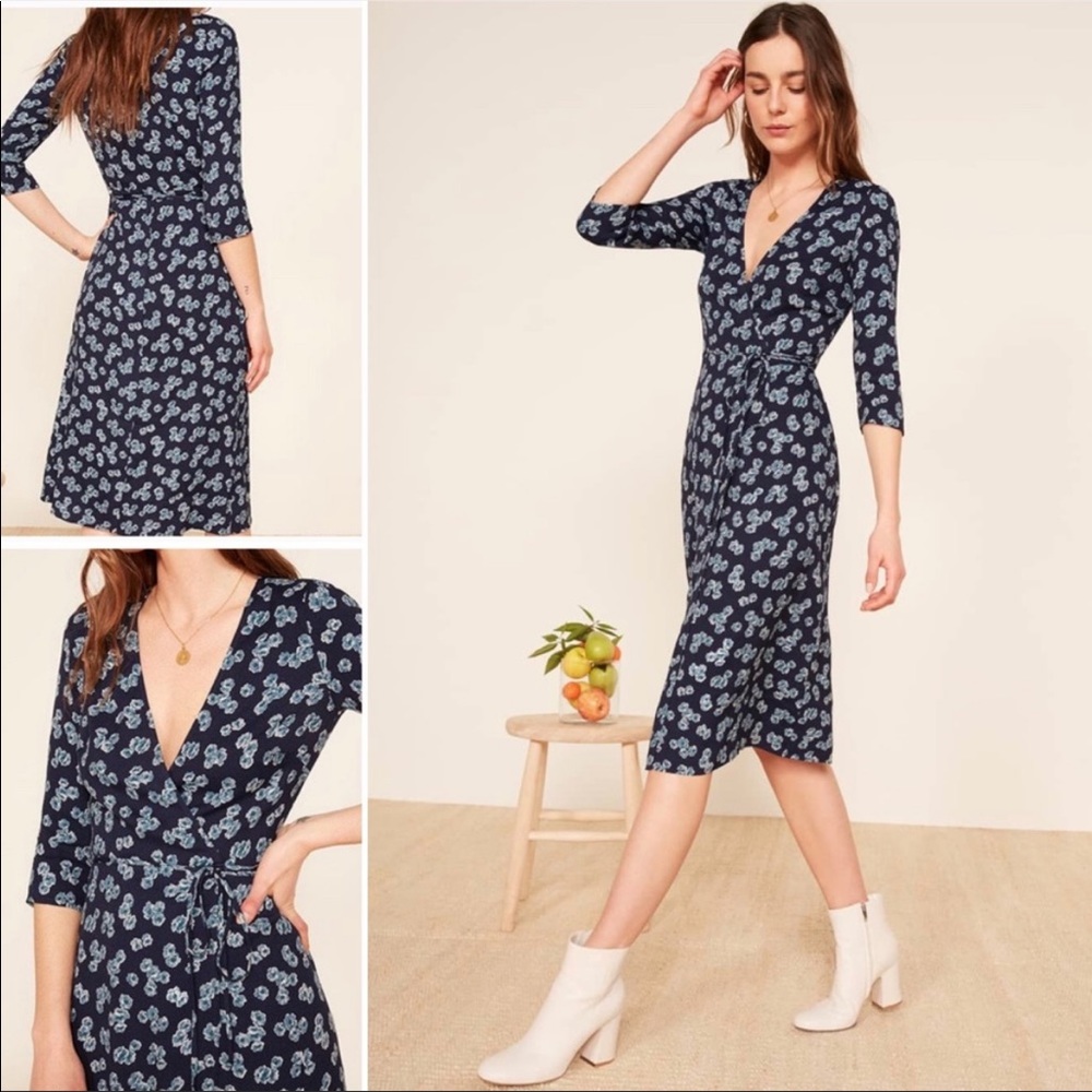 Reformation | Carrie Wrap Dress in Meadow Blue XS